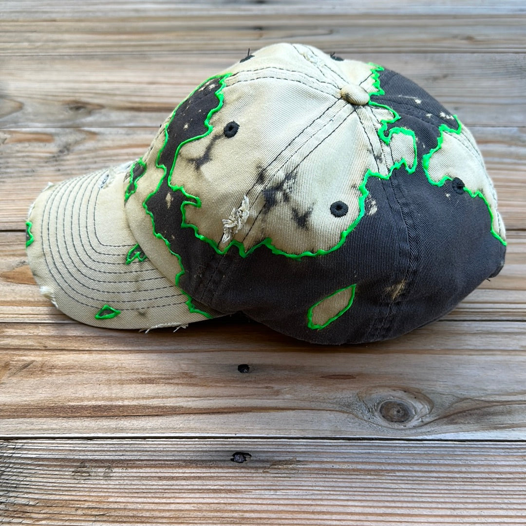 Dark Gray x Fluorescent Green Bleachy Dad Hat