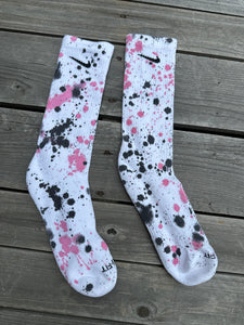 Black & Pink Paint Splattered Socks