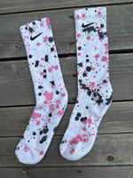 Load image into Gallery viewer, Black &amp; Pink Paint Splattered Socks
