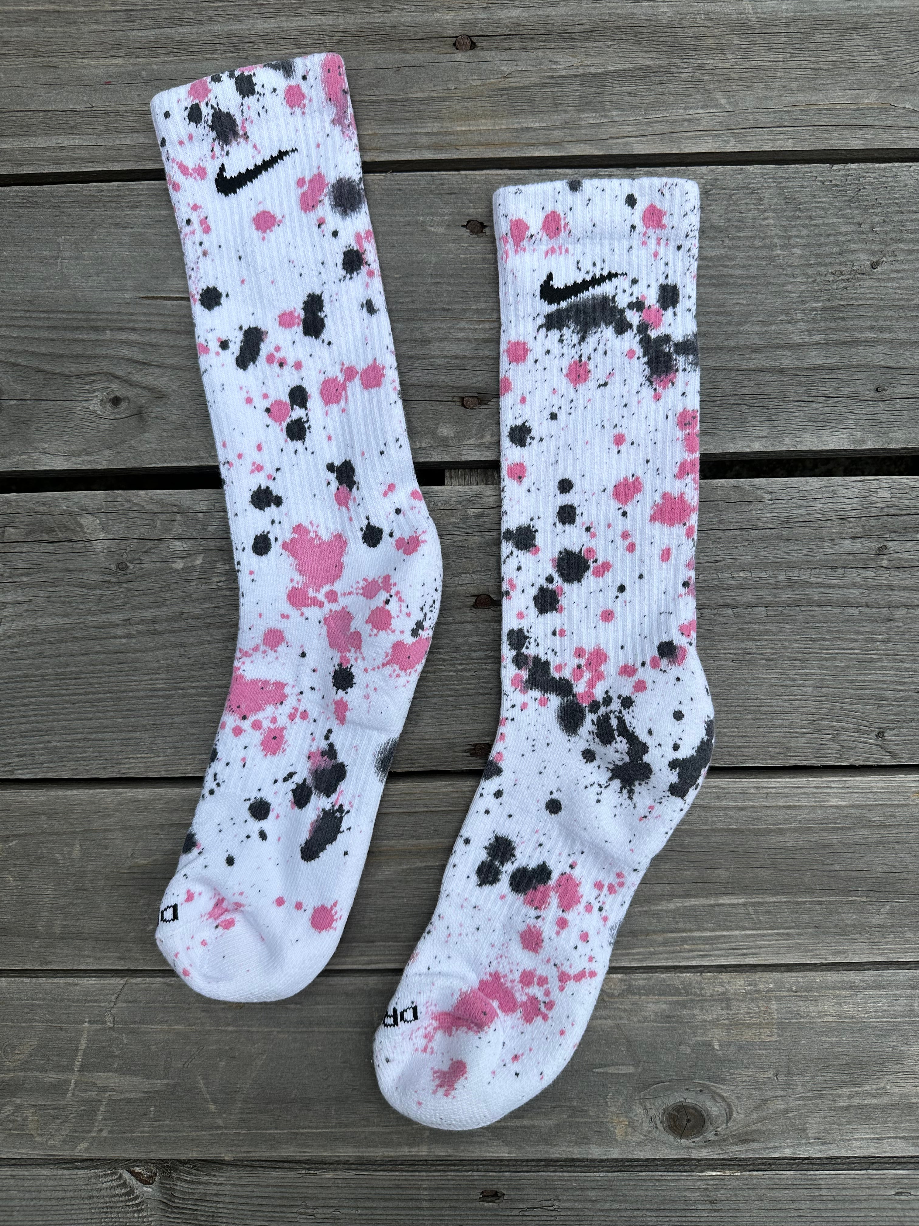 Black & Pink Paint Splattered Socks
