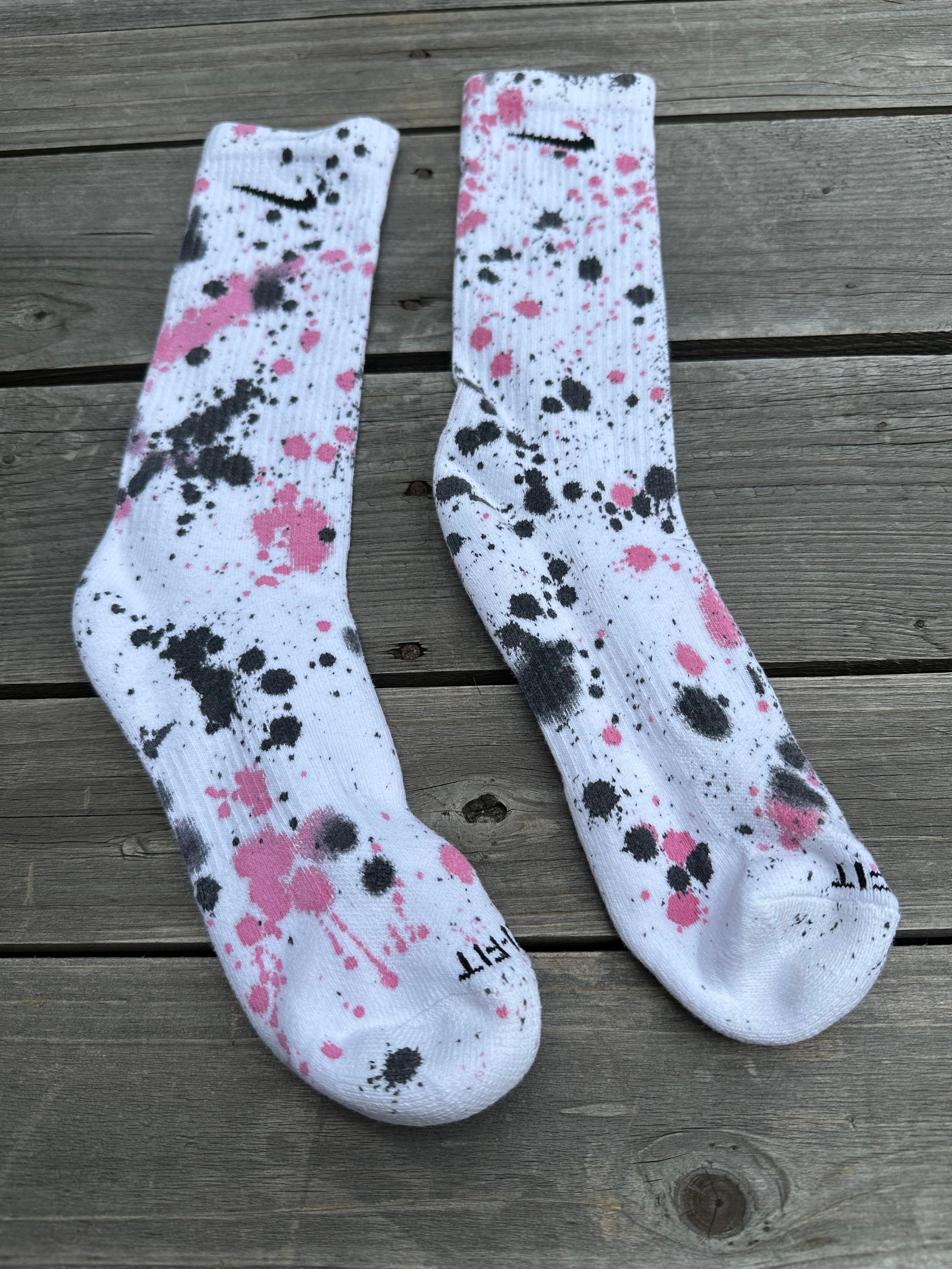 Black & Pink Paint Splattered Socks