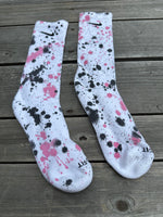Load image into Gallery viewer, Black &amp; Pink Paint Splattered Socks
