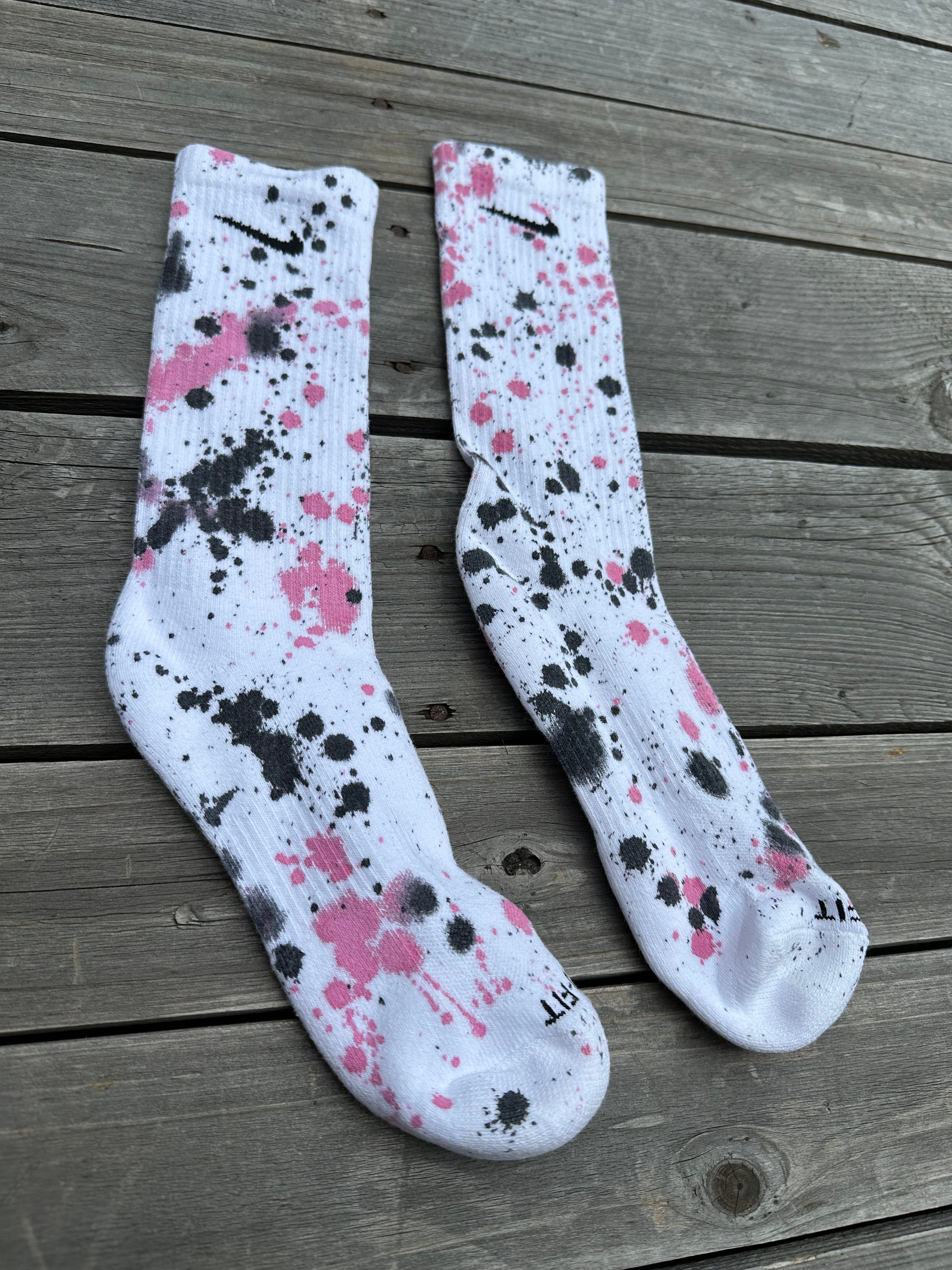 Black & Pink Paint Splattered Socks