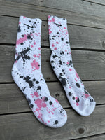 Load image into Gallery viewer, Black &amp; Pink Paint Splattered Socks
