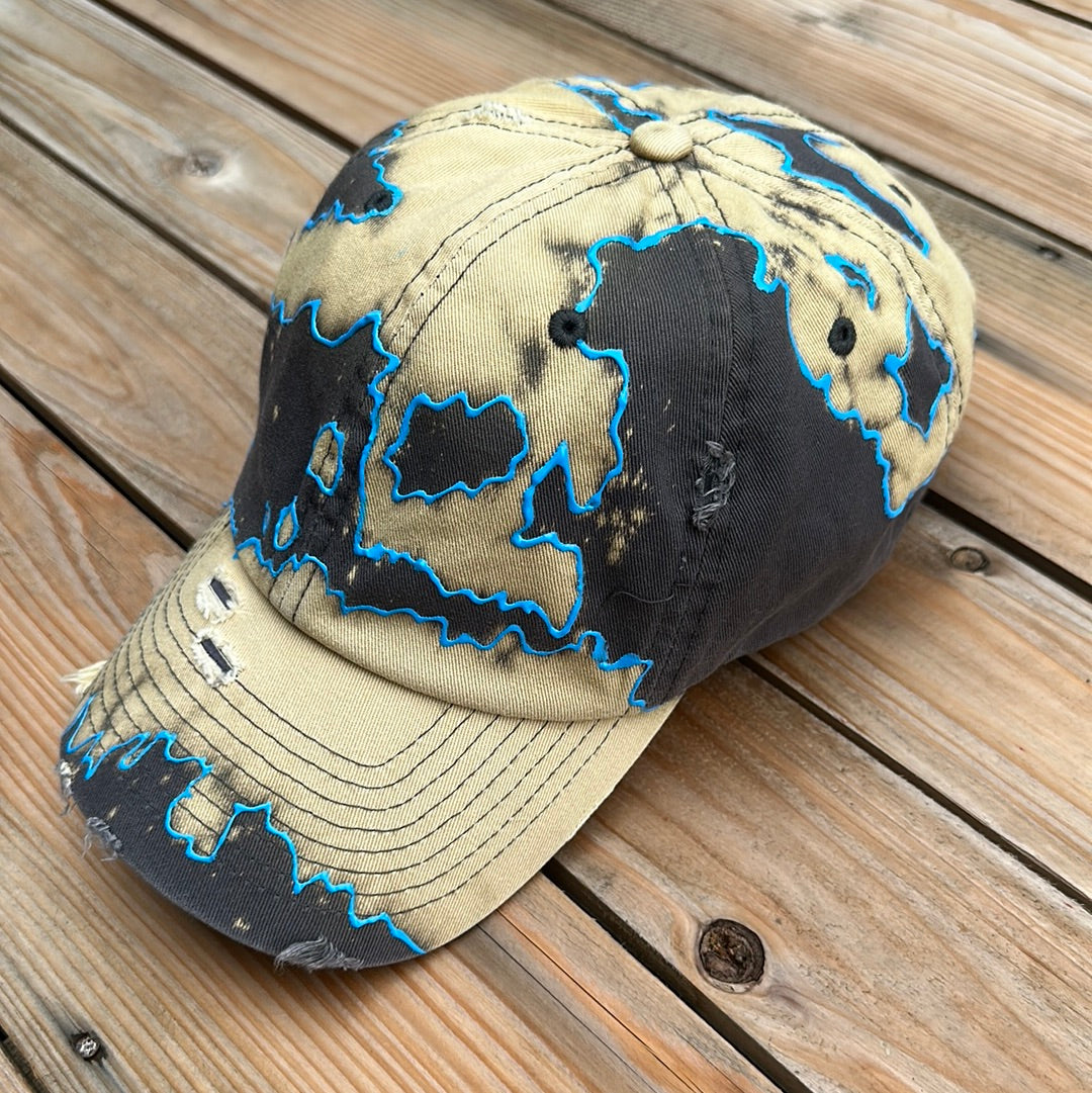 Dark Gray x Fluorescent Blue Bleachy Dad Hat