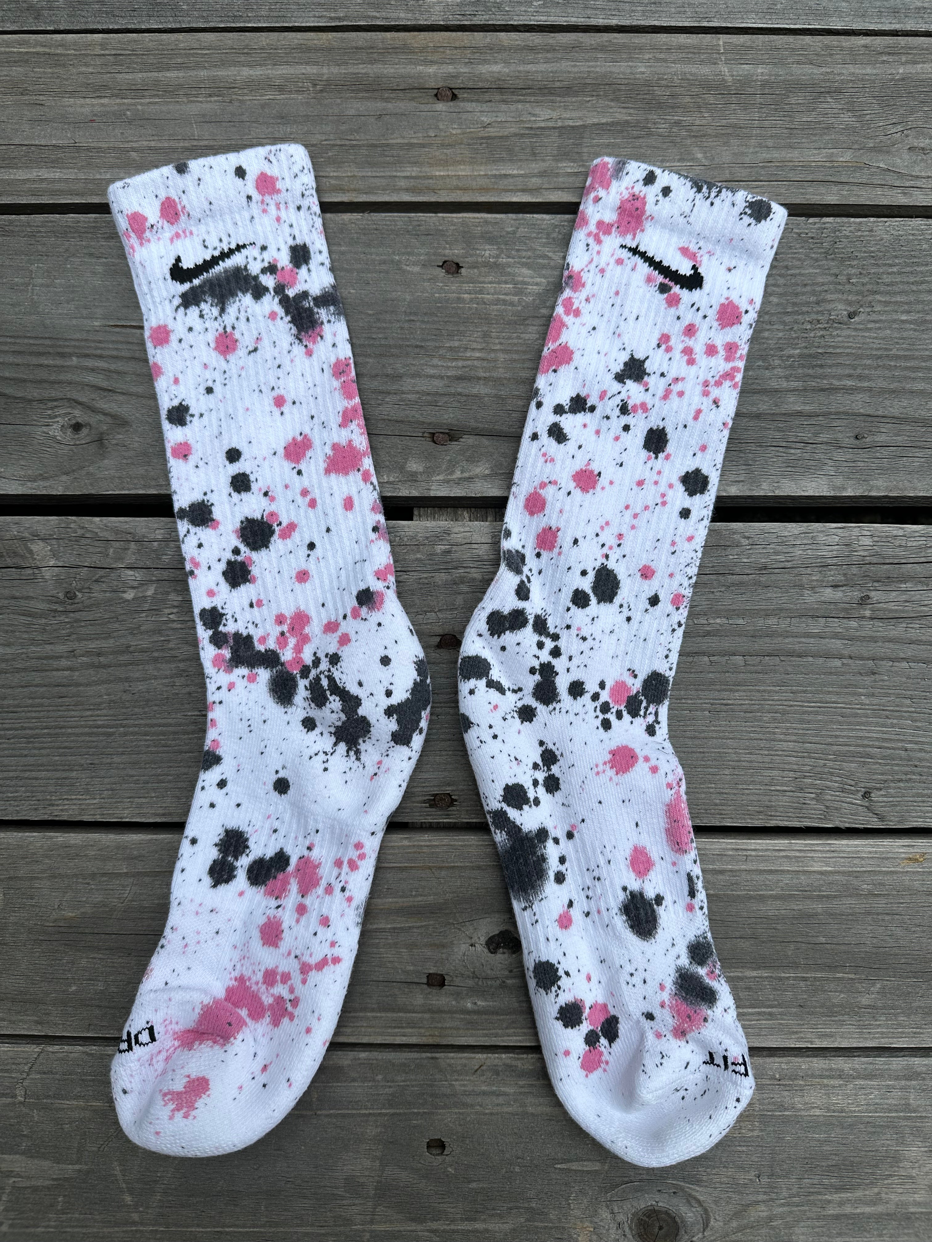 Black & Pink Paint Splattered Socks