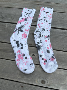 Black & Pink Paint Splattered Socks