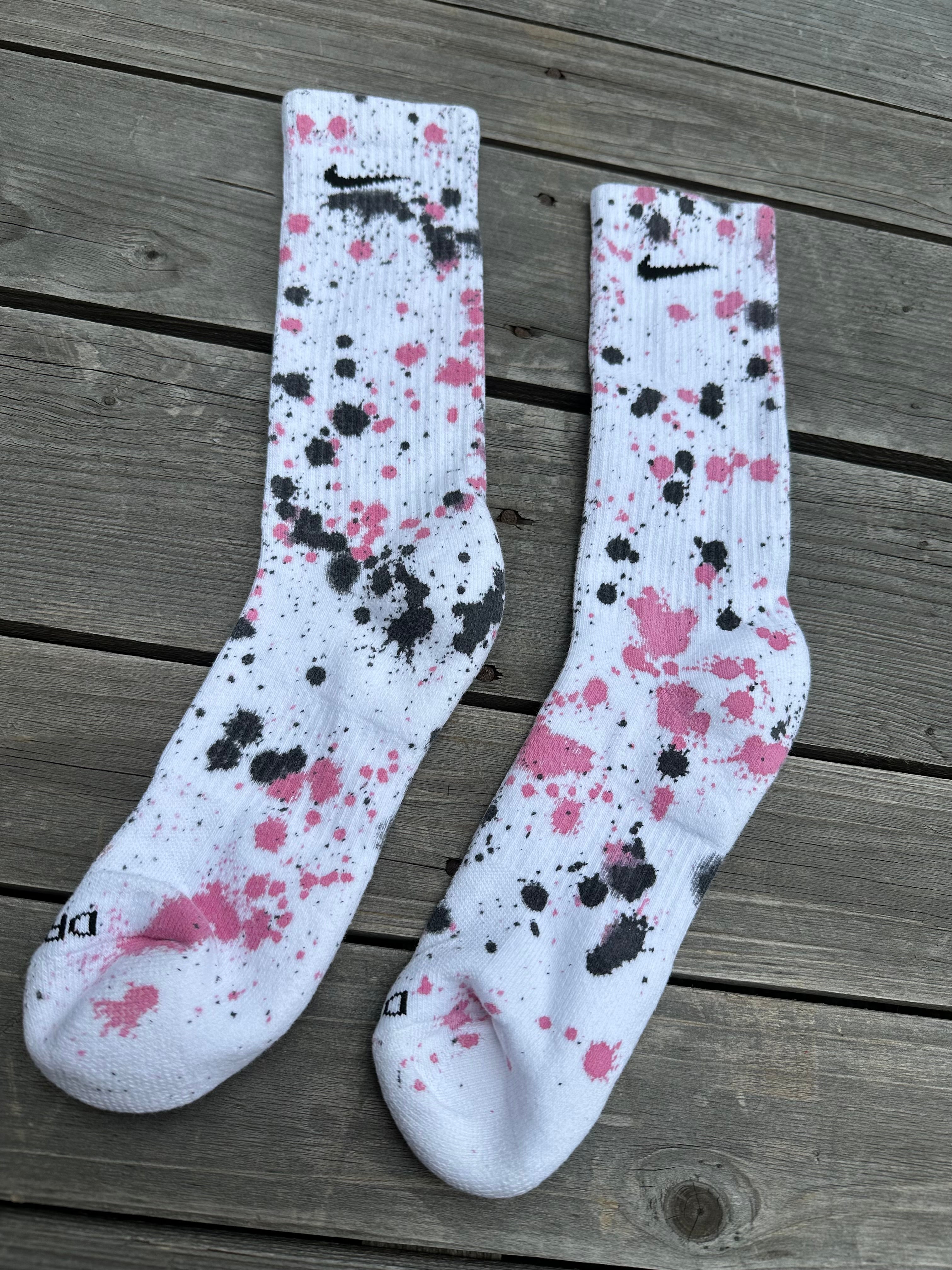Black & Pink Paint Splattered Socks
