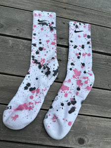 Black & Pink Paint Splattered Socks