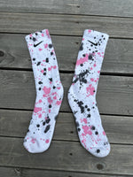 Load image into Gallery viewer, Black &amp; Pink Paint Splattered Socks
