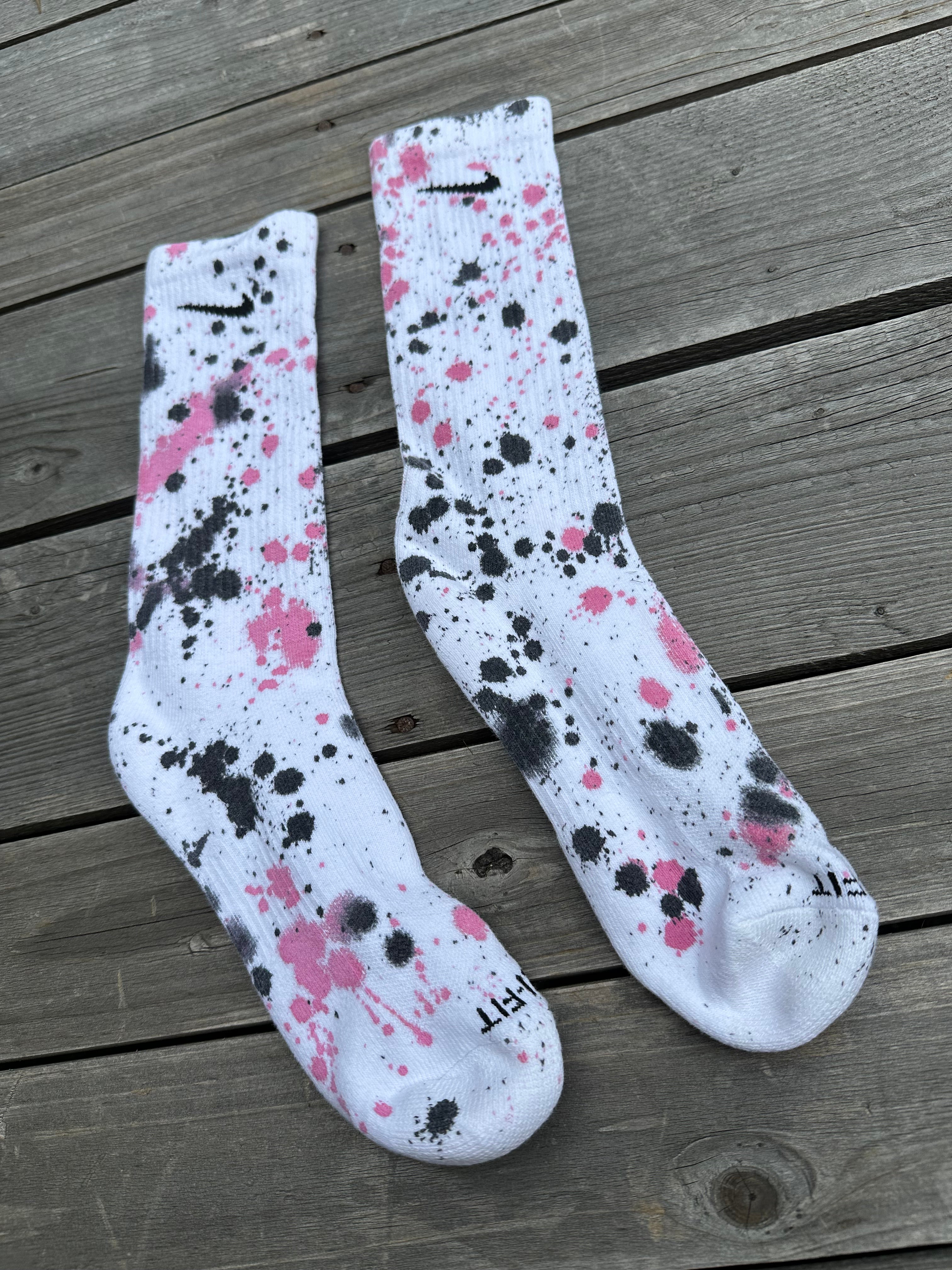 Black & Pink Paint Splattered Socks