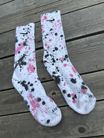 Load image into Gallery viewer, Black &amp; Pink Paint Splattered Socks
