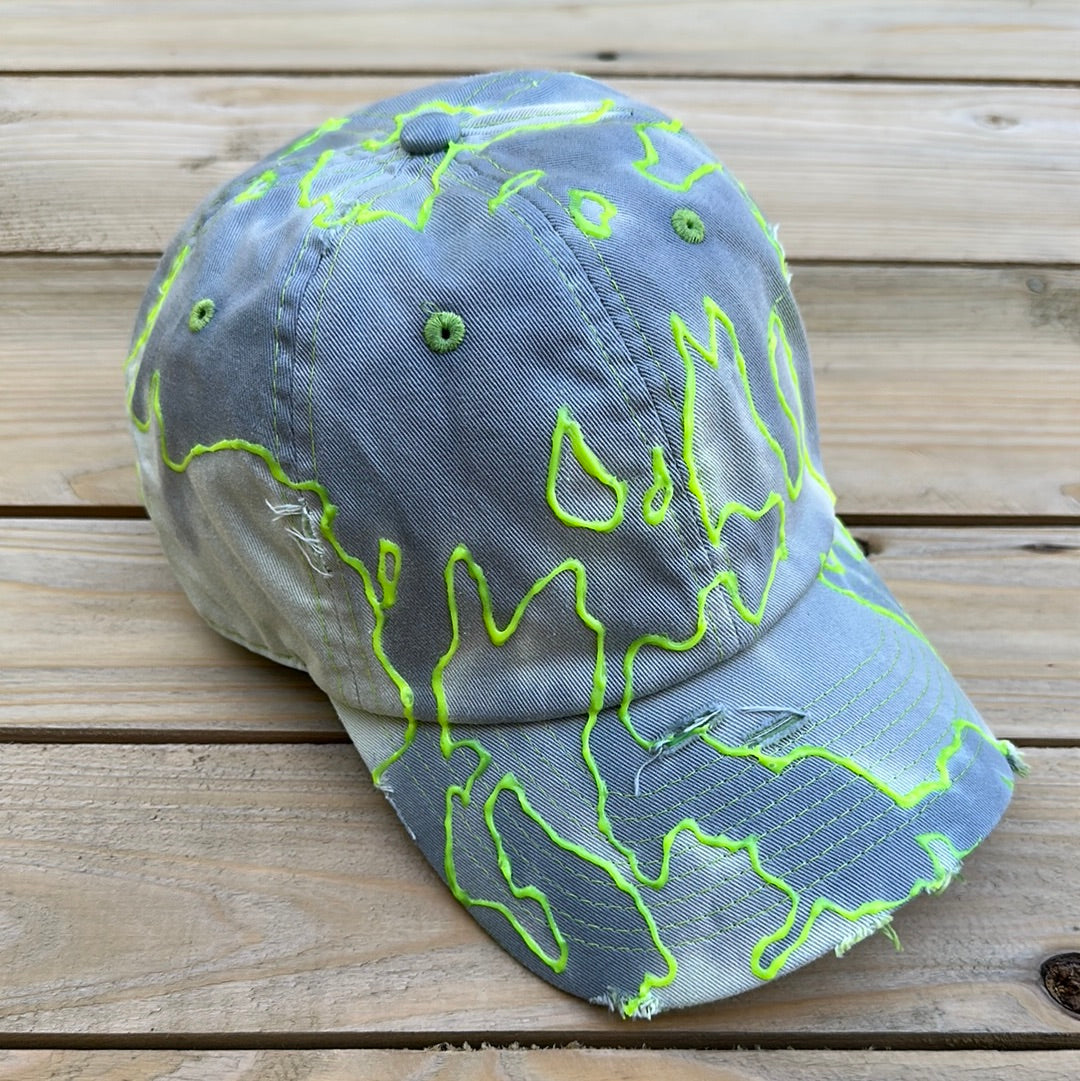 Glow In The Dark x Gray x Yellow  Distressed Dad Hat