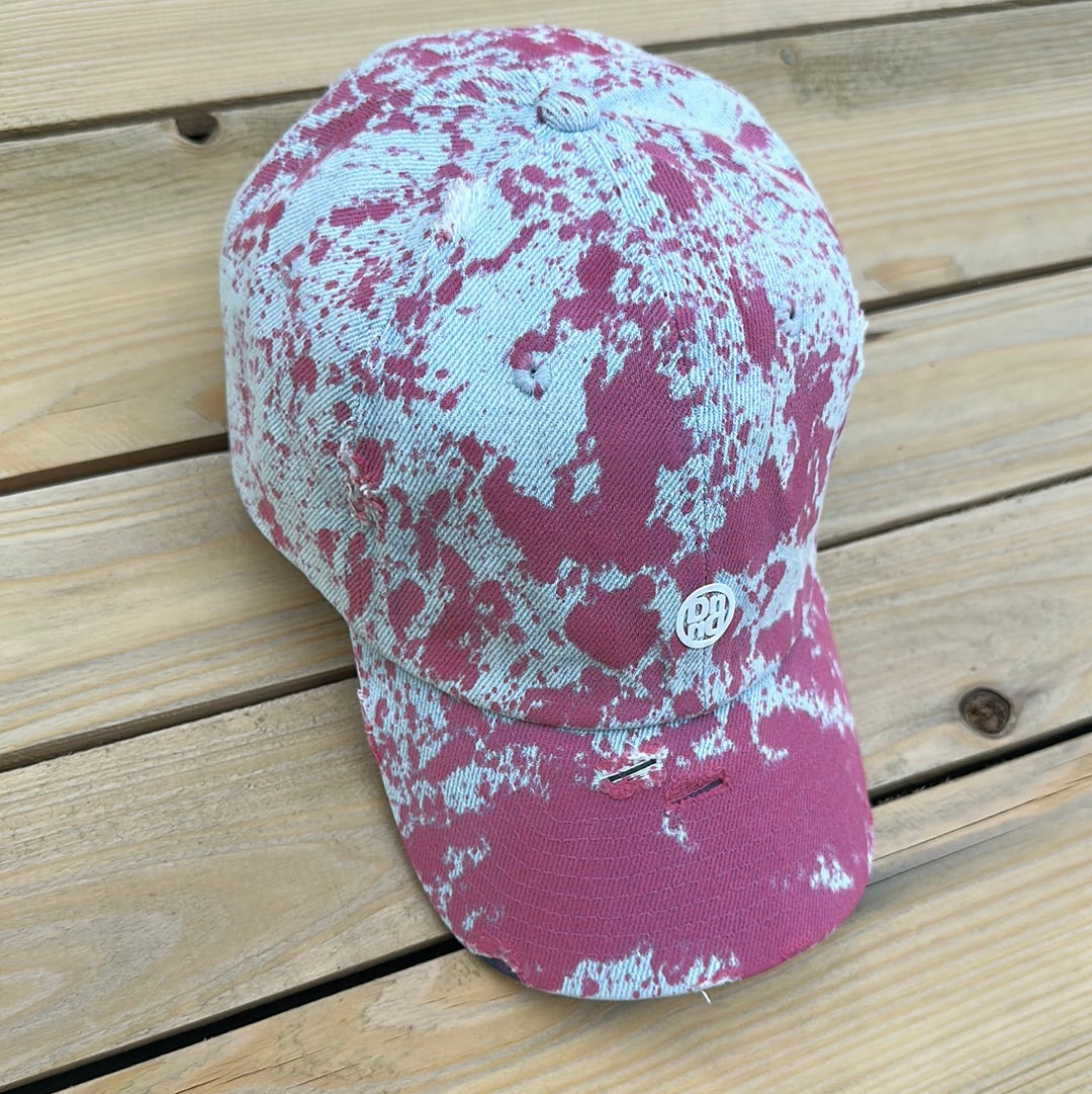Pink Paint Splattered  Denim Distressed Dad Hat