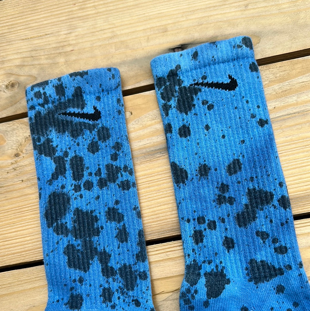 Blue & Black Paint Splattered Socks