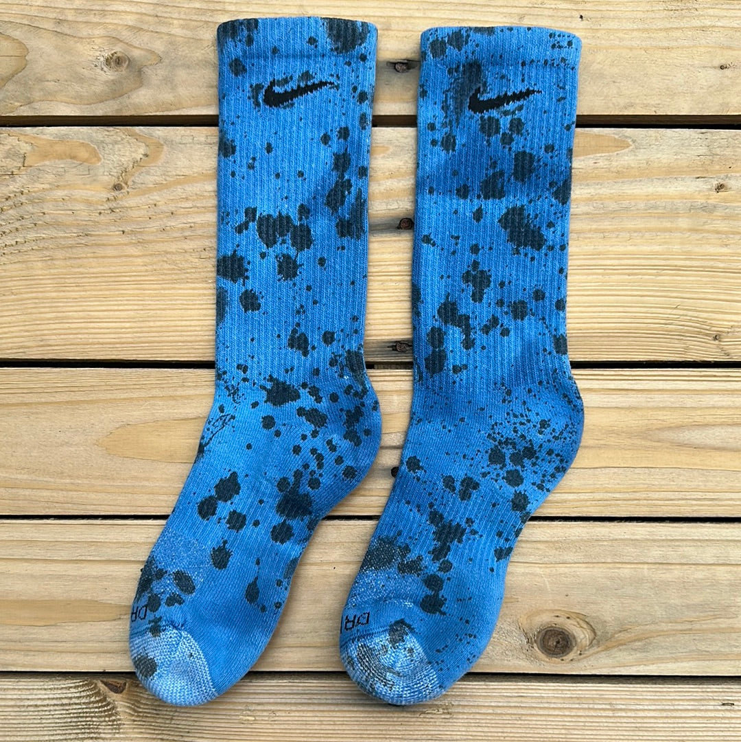 Blue & Black Paint Splattered Socks