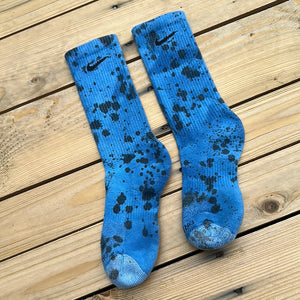 Blue & Black Paint Splattered Socks