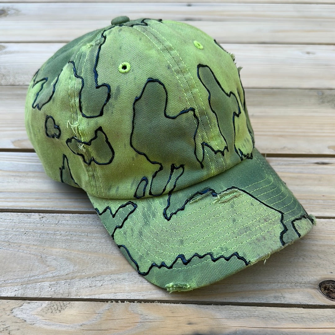 Neon Green No More Distressed Dad Hat