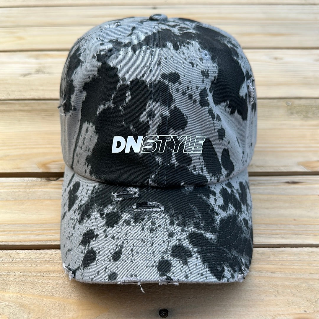 Gray x Black Paint Splattered Distressed Dad Hat