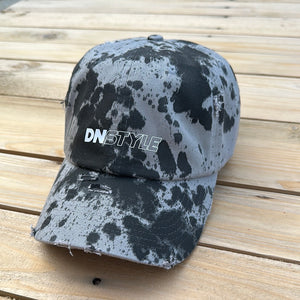 Gray x Black Paint Splattered Distressed Dad Hat