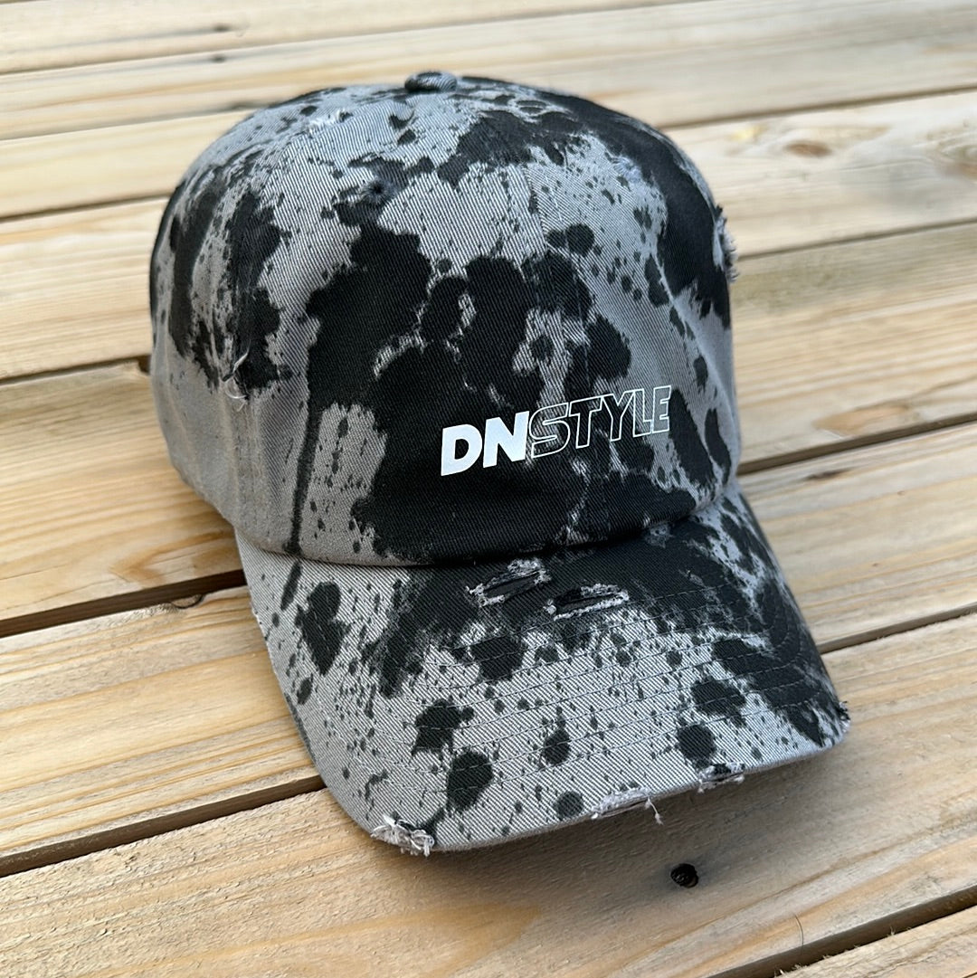 Gray x Black Paint Splattered Distressed Dad Hat