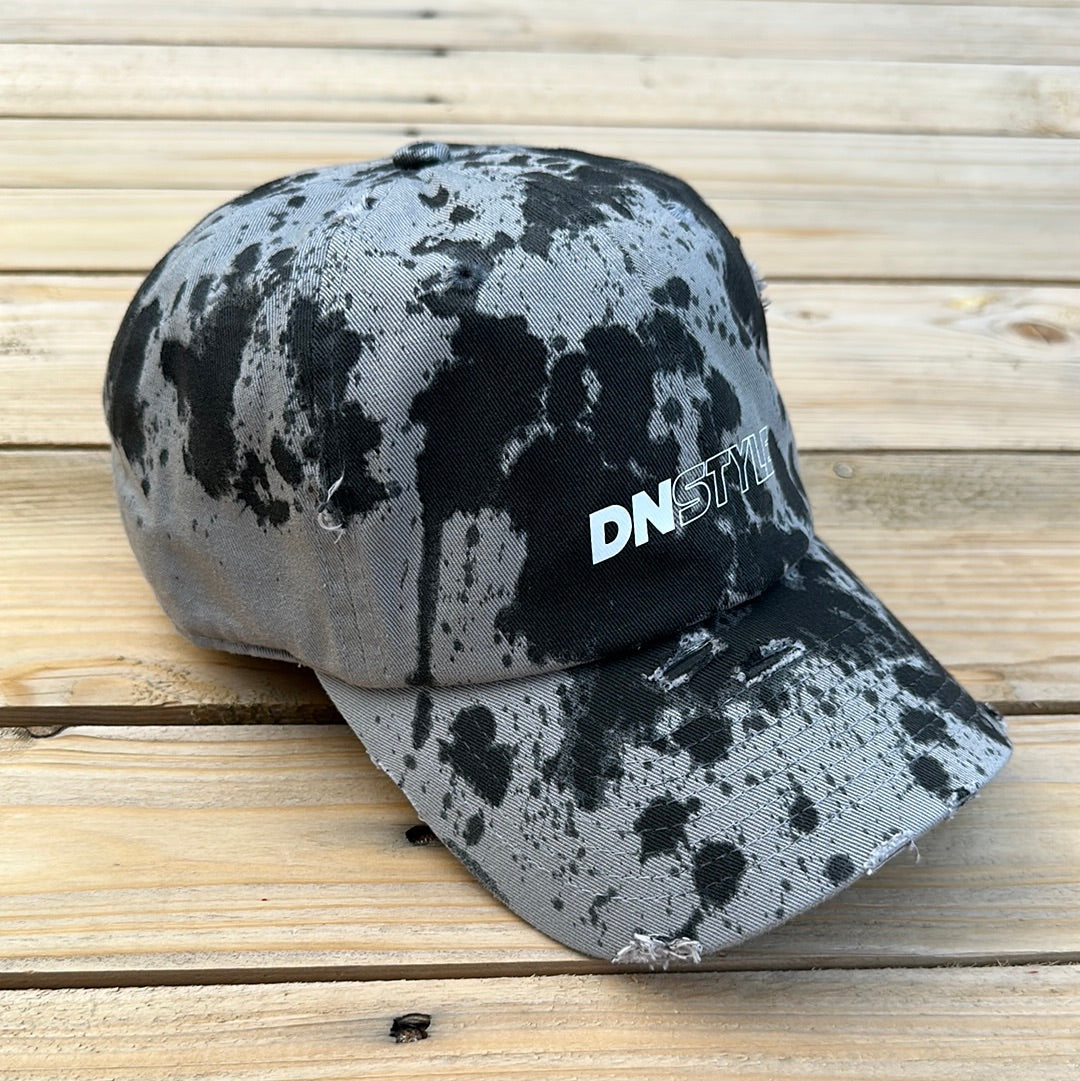 Gray x Black Paint Splattered Distressed Dad Hat