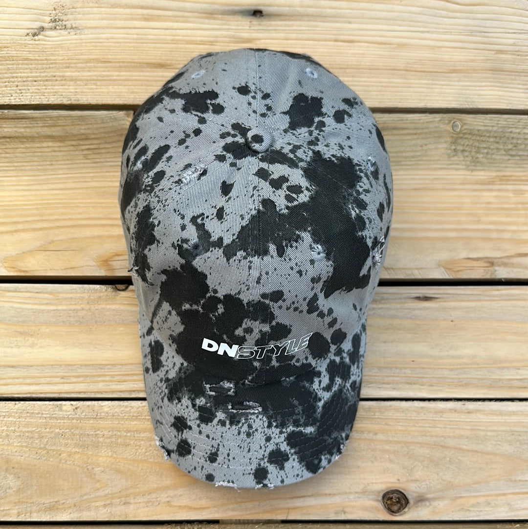 Gray x Black Paint Splattered Distressed Dad Hat