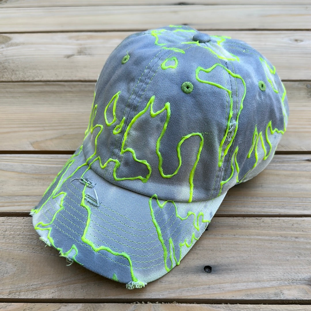 Glow In The Dark x Gray x Yellow  Distressed Dad Hat