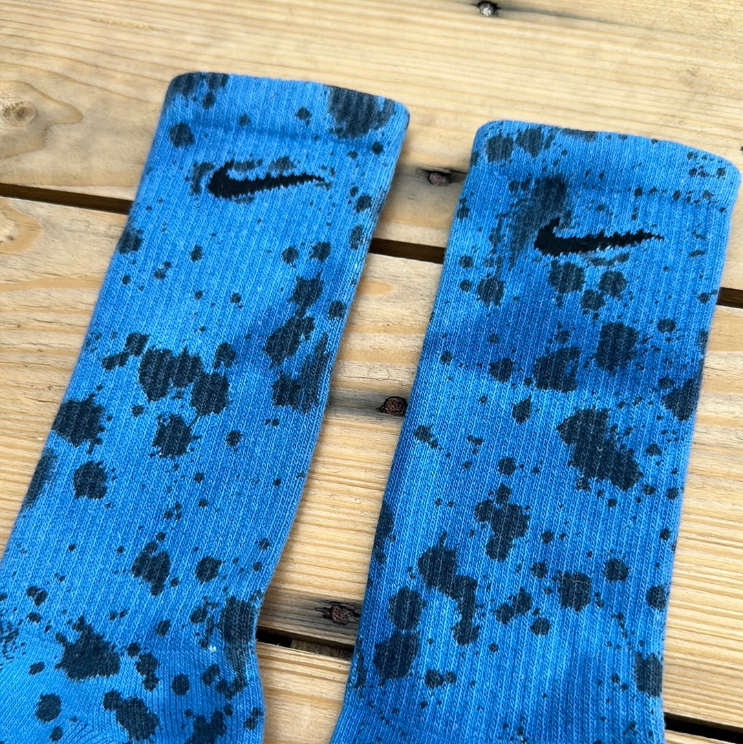 Blue & Black Paint Splattered Socks