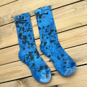 Blue & Black Paint Splattered Socks