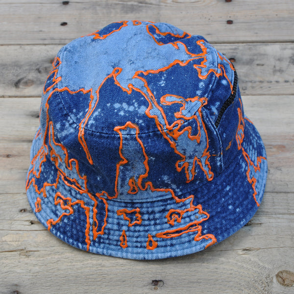 Bleach & Orange Paint Denim Bucket Hat w/Pocket – whoisdnstyle