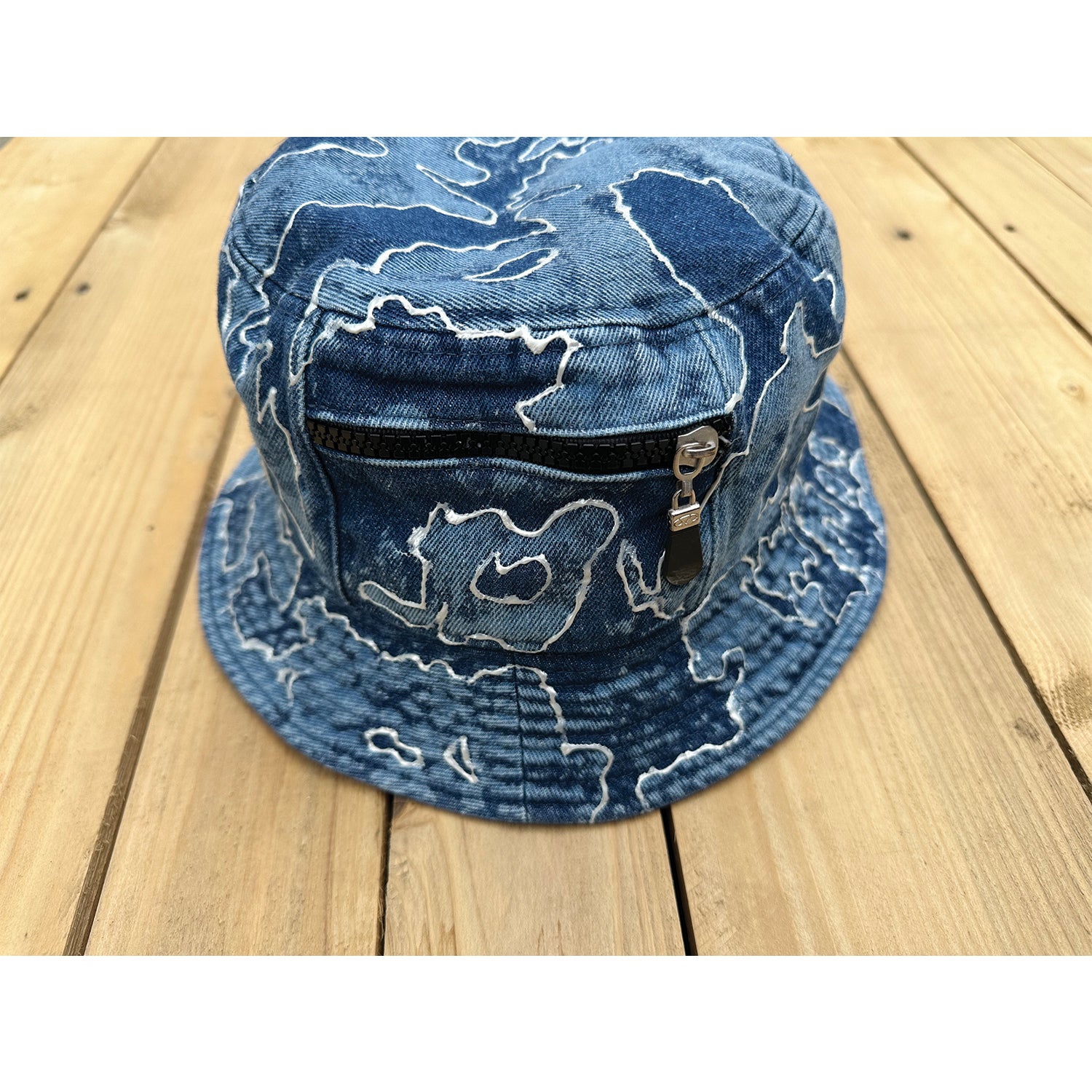 Paint & Bleach Denim Bucket Hat w/ Pocket