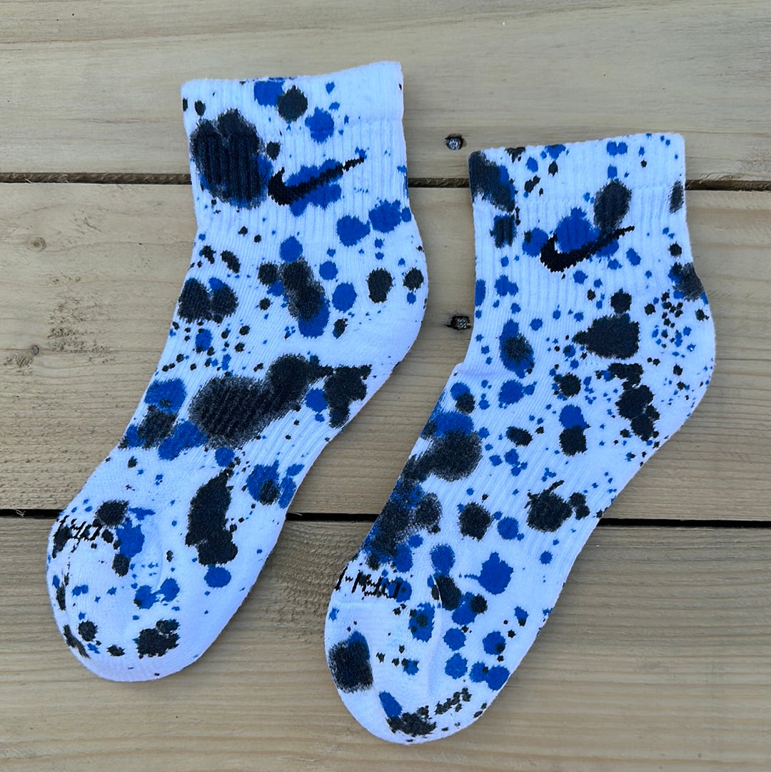 Kids Black & Blue Paint Splattered Ankle Socks