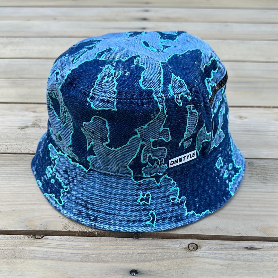 Bleach & Paint Denim Bucket Hat w/ Pocket