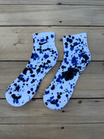 Load image into Gallery viewer, Black &amp; Blue Paint Splattered Ankle Socks
