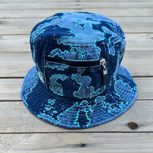 Bleach & Paint Denim Bucket Hat w/ Pocket