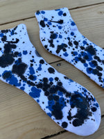 Load image into Gallery viewer, Black &amp; Blue Paint Splattered Ankle Socks

