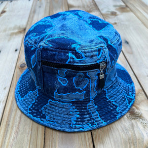 3 Shades of Blue Denim Bucket Hat w/Pocket