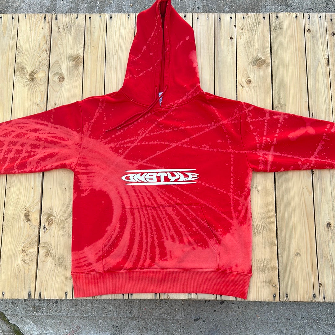 Spiral Bleached Red Heavyweight Hoodie - Large