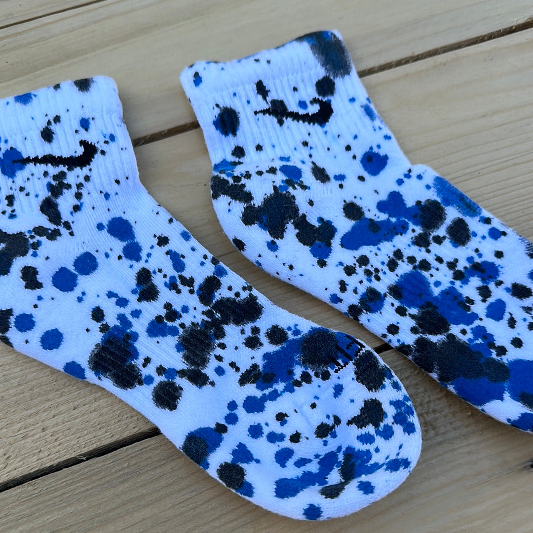 Kids Black & Blue Paint Splattered Ankle Socks