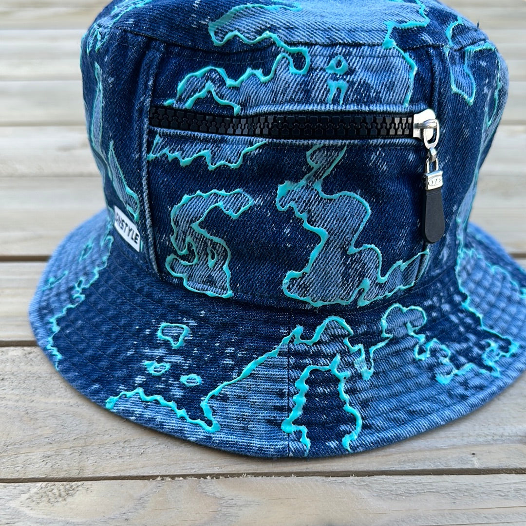 Bleach & Paint Denim Bucket Hat w/ Pocket