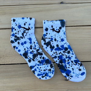 Kids Black & Blue Paint Splattered Ankle Socks