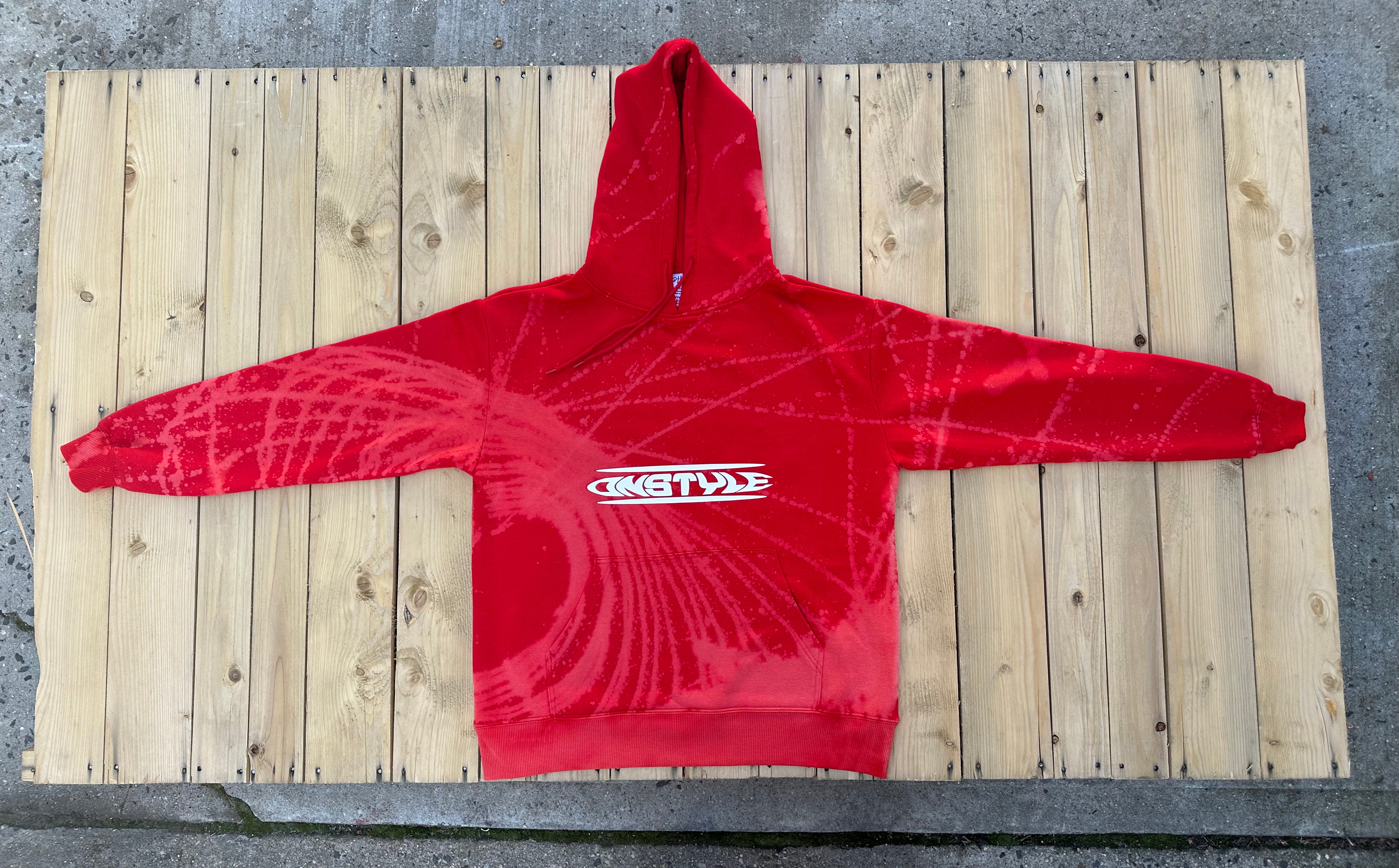 Spiral Bleached Red Heavyweight Hoodie - Large