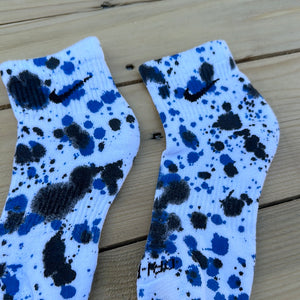 Kids Black & Blue Paint Splattered Ankle Socks