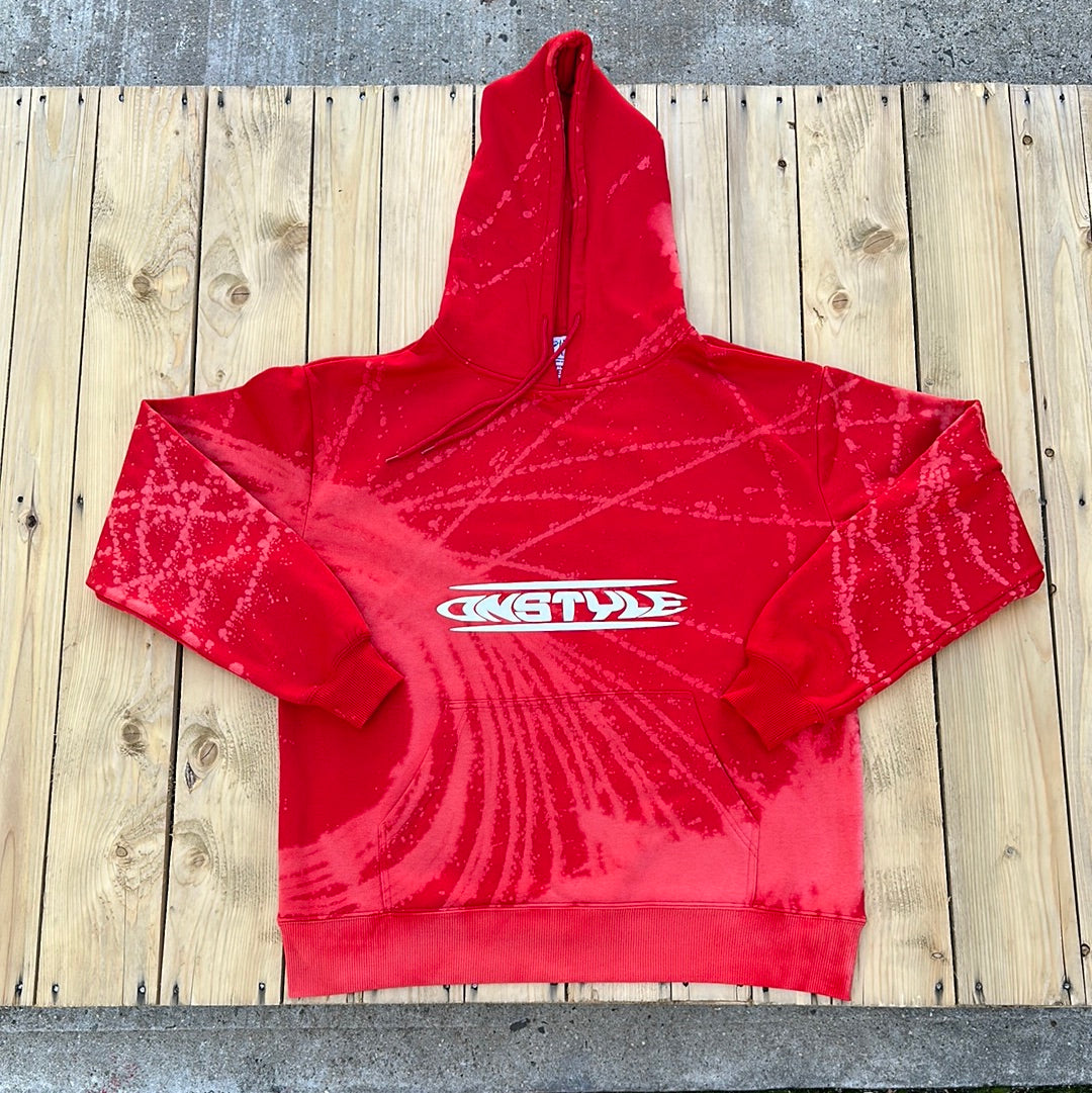 Spiral Bleached Red Heavyweight Hoodie - Large