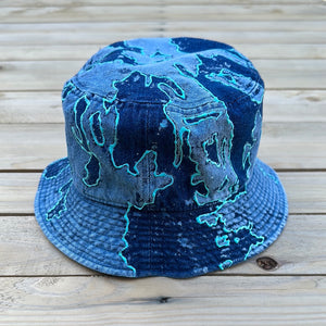 Bleach & Paint Denim Bucket Hat w/ Pocket