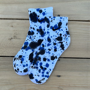 Kids Black & Blue Paint Splattered Ankle Socks