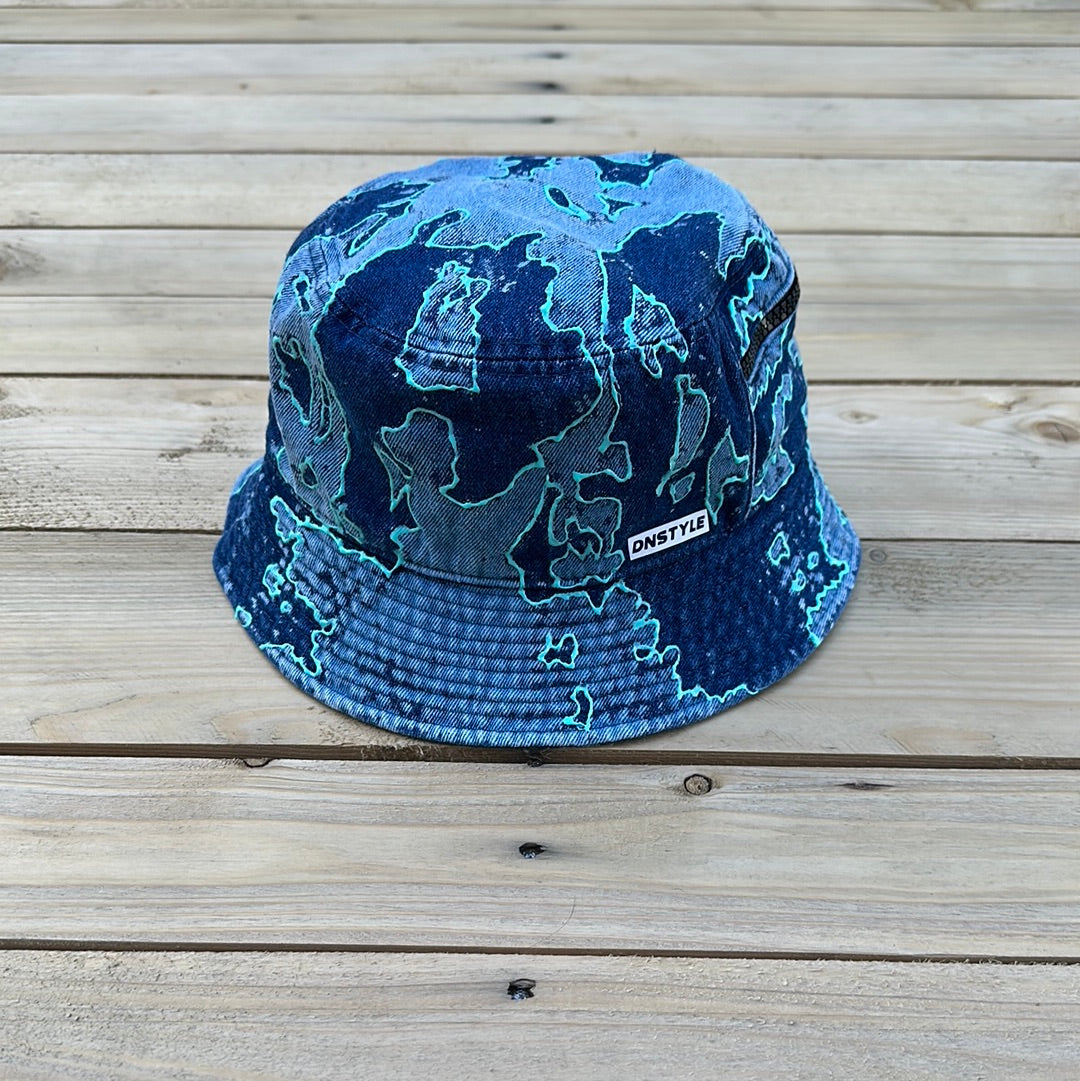 Bleach & Paint Denim Bucket Hat w/ Pocket