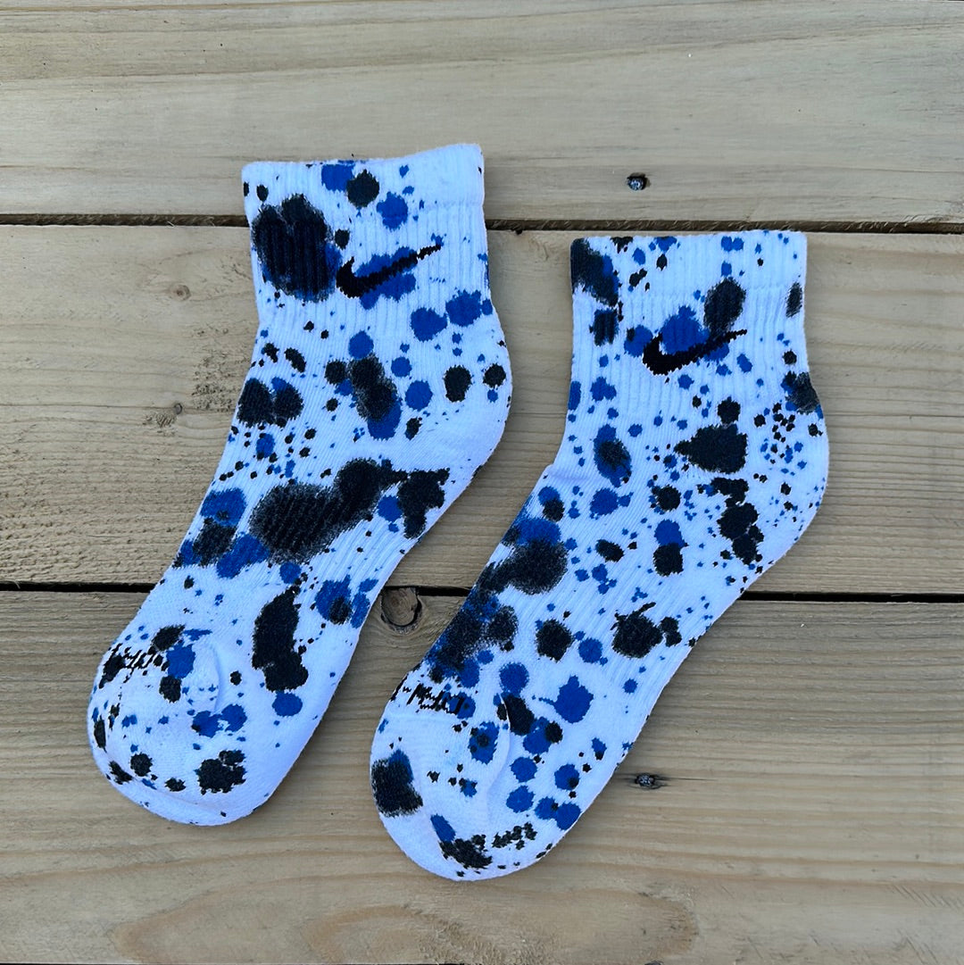 Kids Black & Blue Paint Splattered Ankle Socks