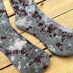 Load image into Gallery viewer, Gray x Burgundy x White Paint Splattered Crew Socks
